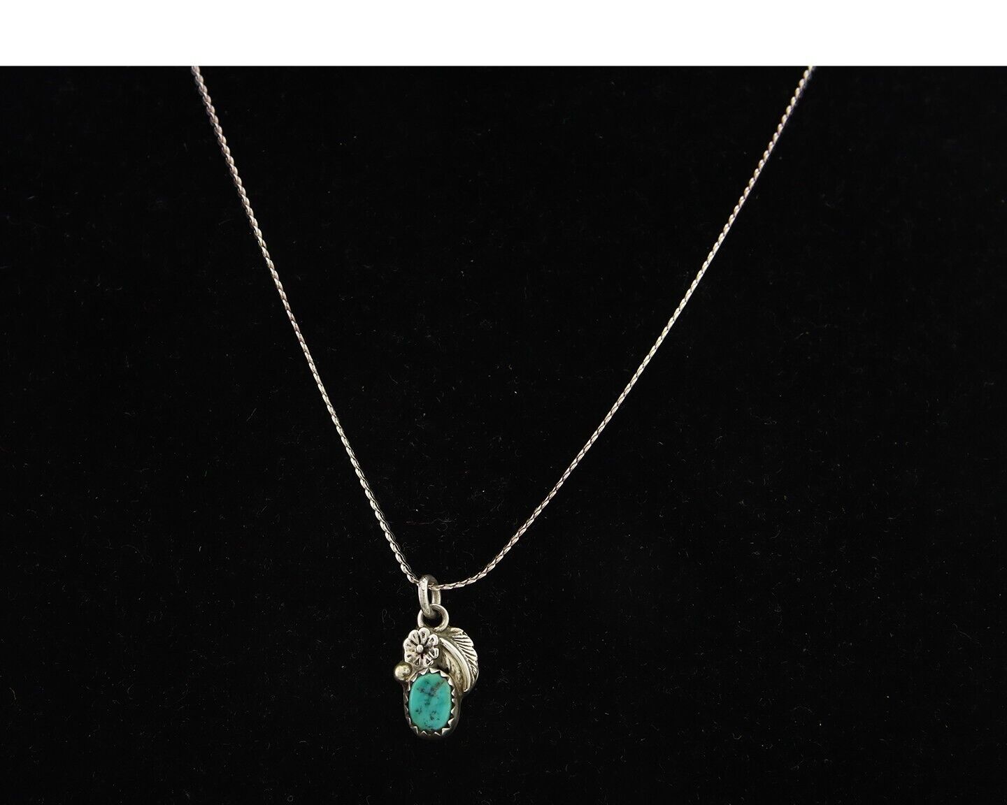 Navajo Necklace 925 Silver Natural Turquoise Artist Signed ALV C.80's