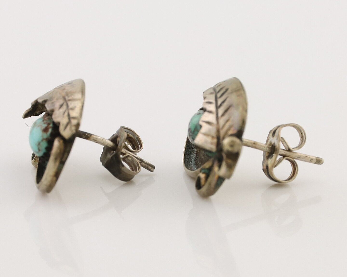 Navajo Earrings 925 Silver Natural Turquoise Native American Artist C.80's