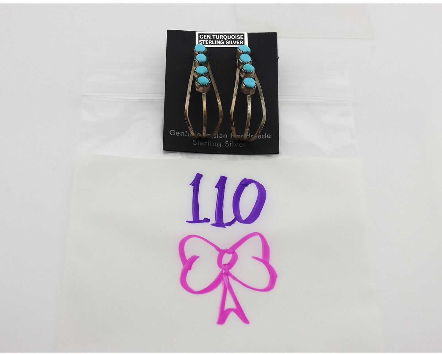 Navajo Dangle Handmade Earrings 925 Silver Blue Turquoise Native Artist C.80's