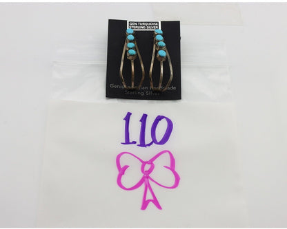 Navajo Dangle Handmade Earrings 925 Silver Blue Turquoise Native Artist C.80's
