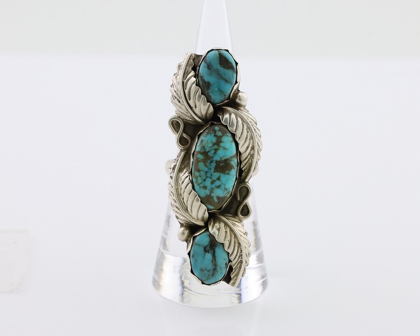 Navajo Ring 925 Silver Kingman Turquoise Native American Artist C.80's
