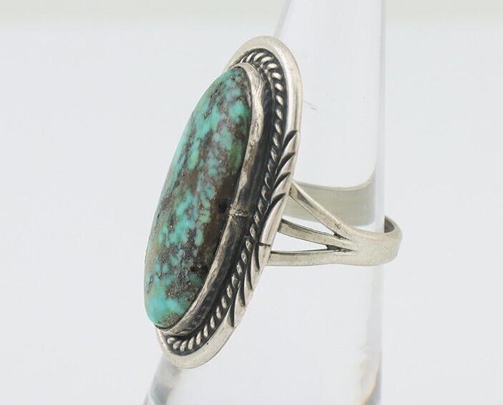 Navajo Ring 925 Silver Spiderweb Turquoise Artist Signed USA C.80's