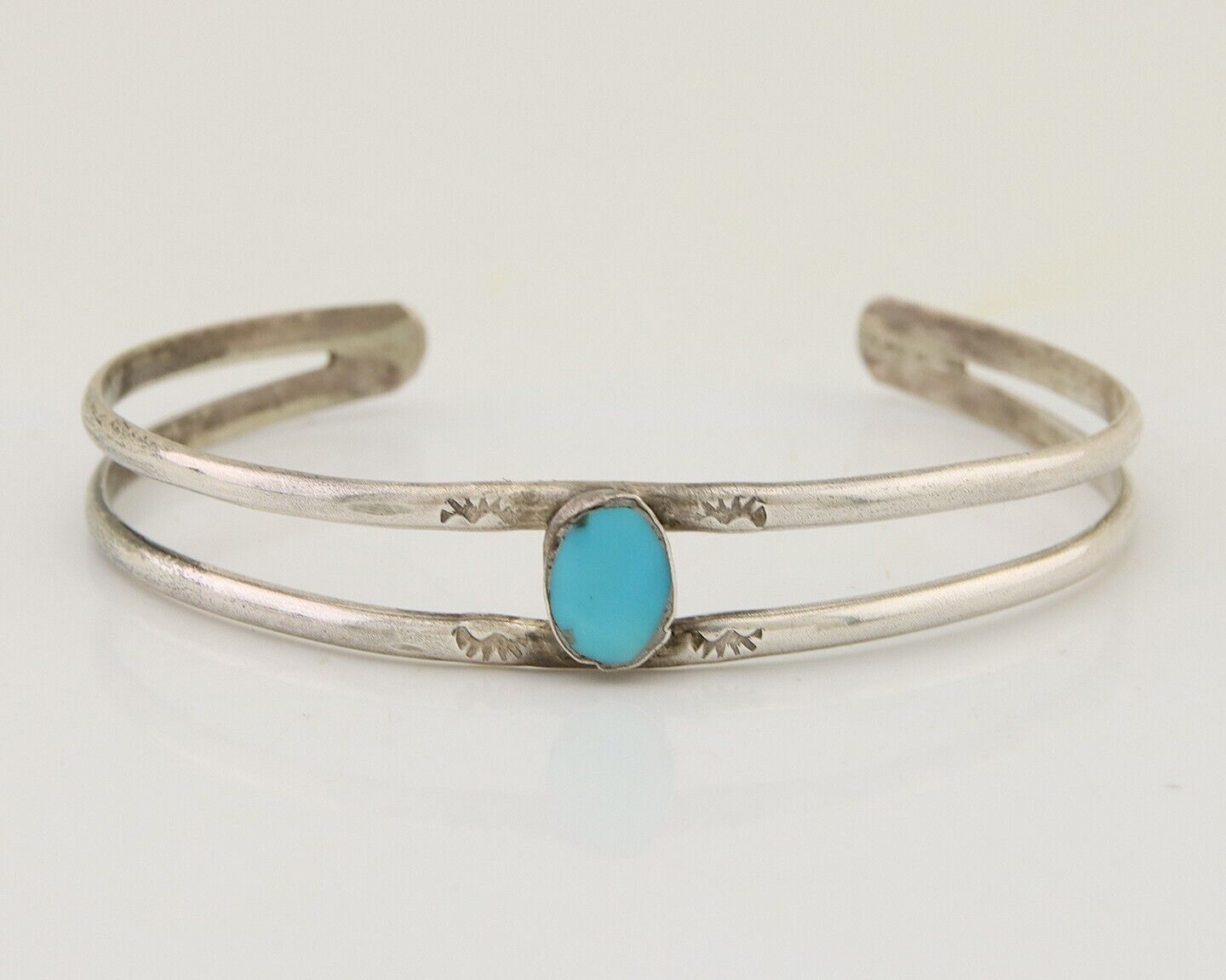 Navajo Hand Stamped Cuff Bracelet Turquoise 925 Silver Native American Artist
