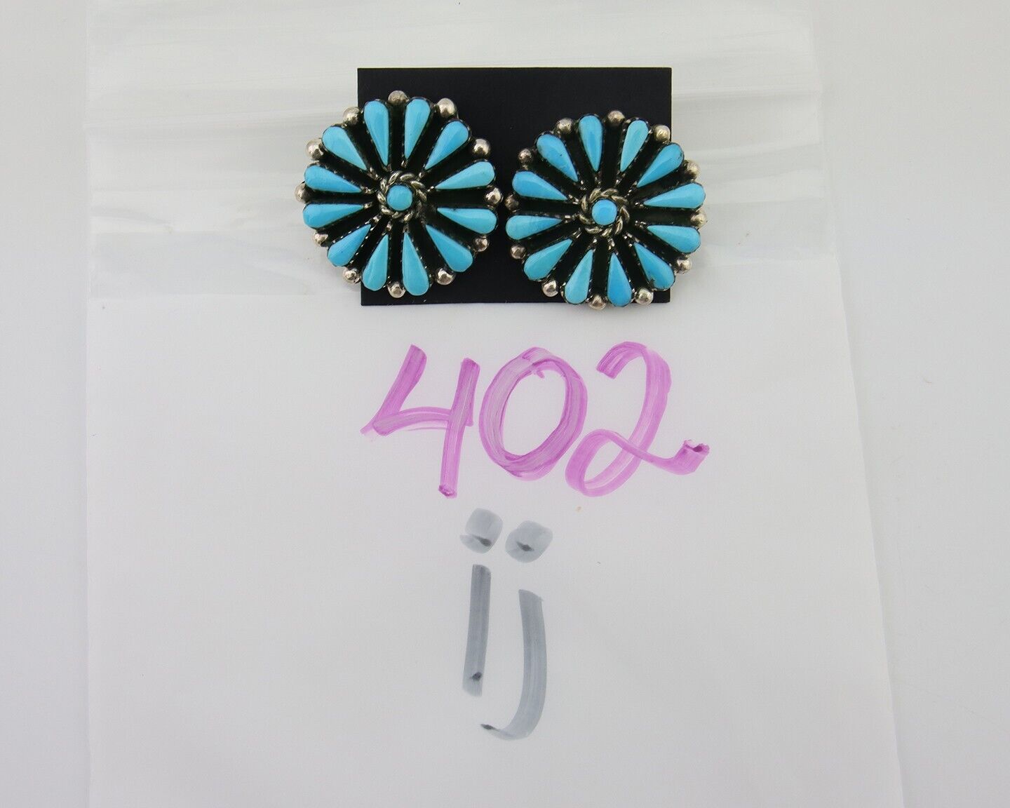 Navajo Petit Point Earrings 925 Silver Turquoise Signed Benson Yazzie C.80's