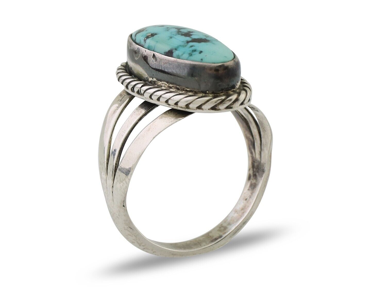 Navajo Ring 925 Silver Natural Turquoise Native American Artist C.80's