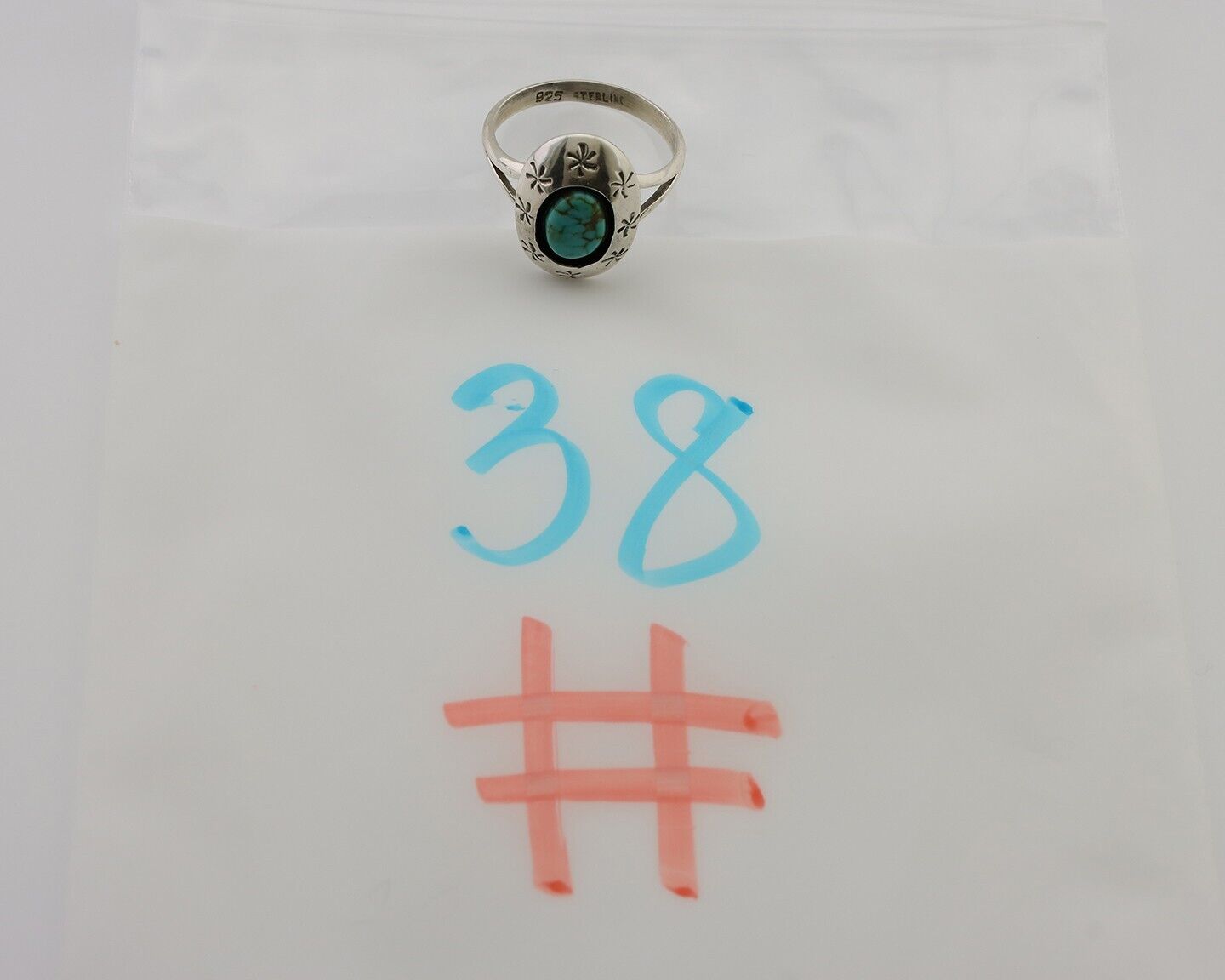 Navajo Ring 925 Silver Kingman Turquoise Native American Artist C.80's