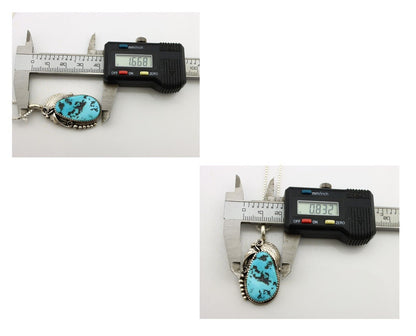 Navajo Necklace Pendant 925 Silver Blue Turquoise Signed Justin Morris C.80's