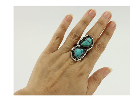 Navajo Ring 925 Silver Blue Turquoise Artist Signed P C.80's