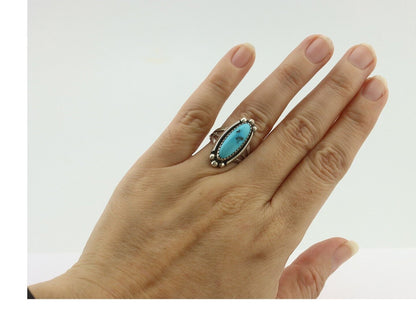 Navajo Ring .925 Silver Sleeping Beauty Turquoise Native American Artist C.80's