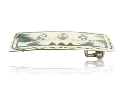 Vintage Navajo Belt Buckle 925 Silver Handmade Inlaid Gemstone Signed HB