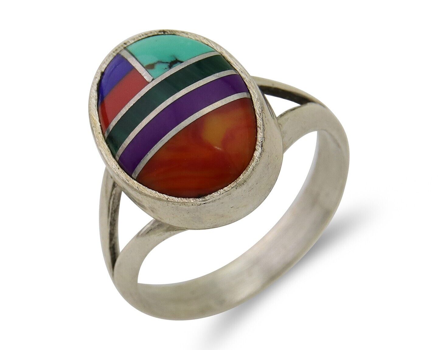 Navajo Ring 925 Sterling Silver Natural Gemstones Artist Signed Sunrise C.80's