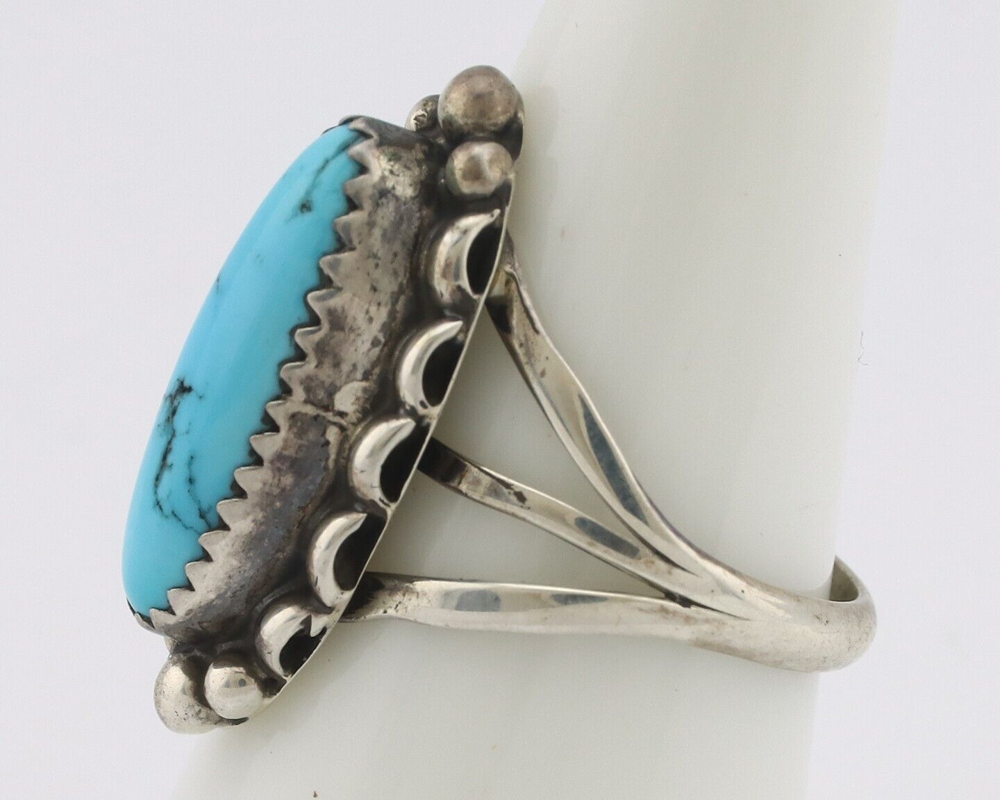 Navajo Ring .925 Silver Sleeping Beauty Turquoise Signed SkyStone Creations C80s