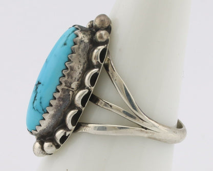 Navajo Ring .925 Silver Sleeping Beauty Turquoise Signed SkyStone Creations C80s