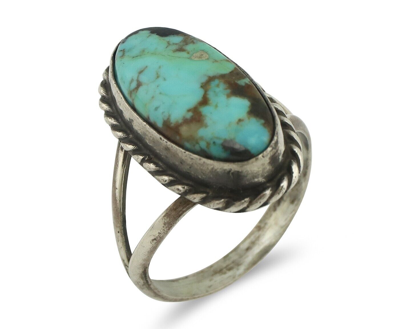 Navajo Ring 925 Silver Natural Blue Turquoise Native American Signed C.80's