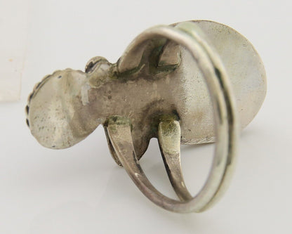 Navajo Handmade Ring 925 Silver Turquoise & Coral Native Artist C.80's