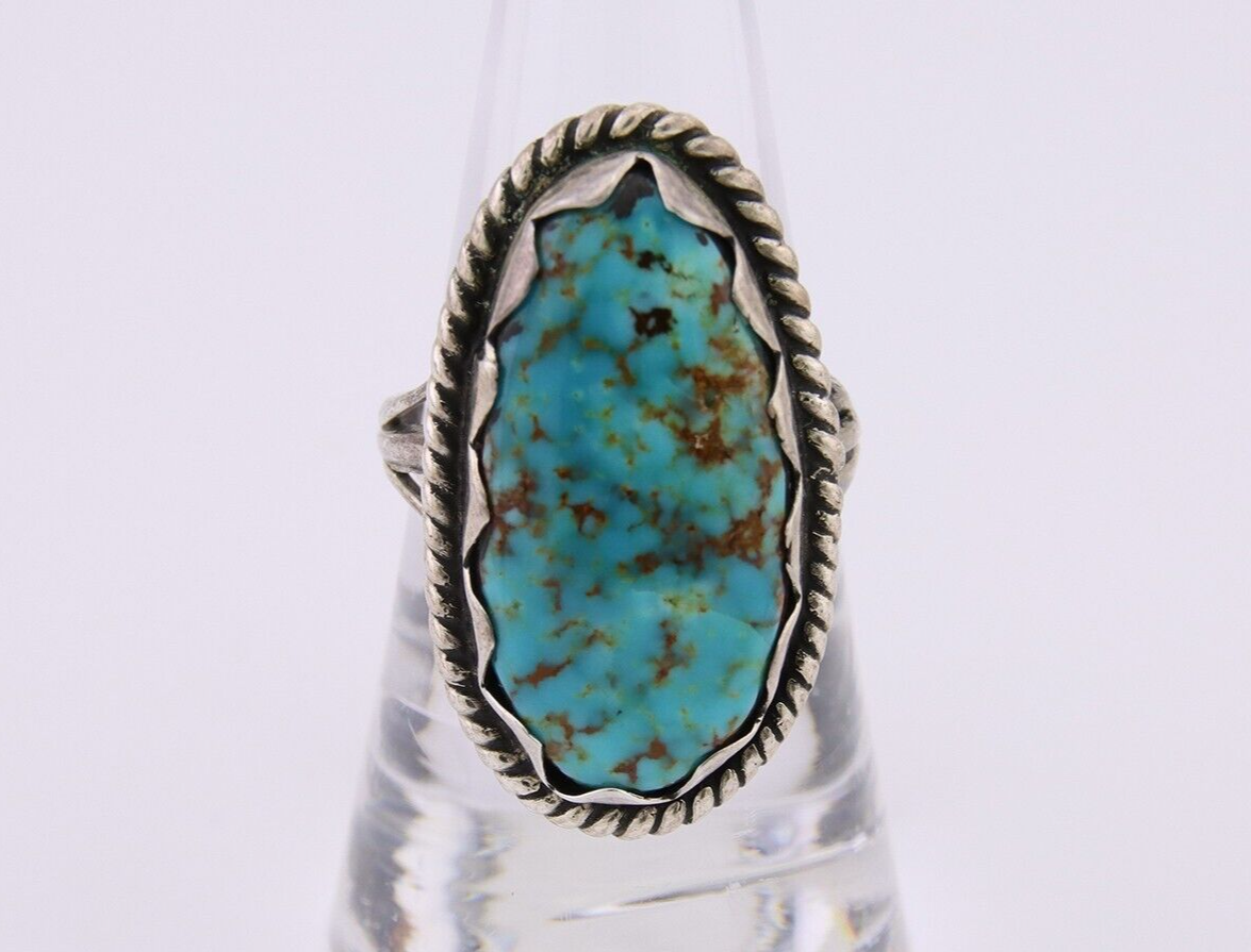 Navajo Ring 925 Silver Natural Blue Turquoise Native American Artist C.80's