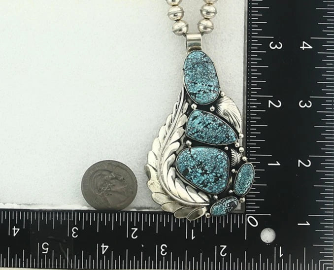 Navajo Bead Necklace Sterling Silver Fine Spiderweb Turquoise Signed Tom Willeto