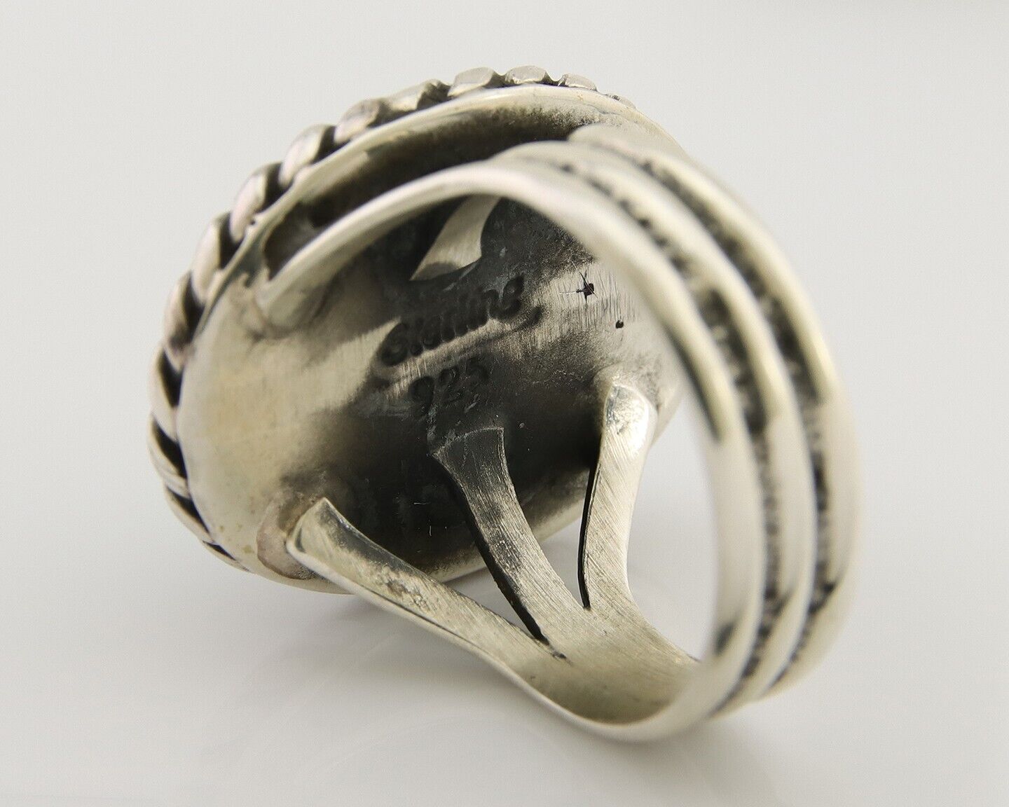 Navajo Ring 925 Silver Natural Malachite Native American Artist C.80's