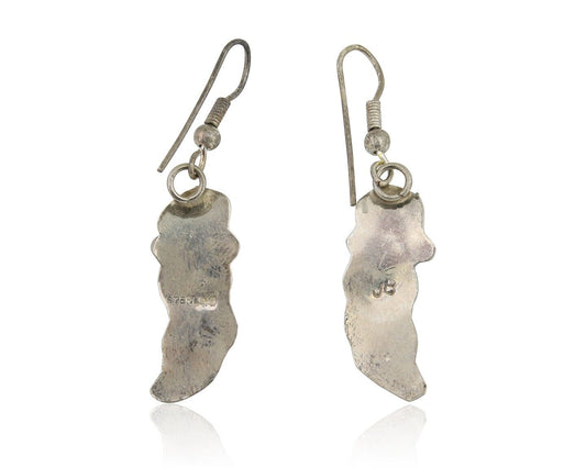 Navajo Dangle Earrings 925 Silver Natural Turquoise Artist Signed JB C.80's