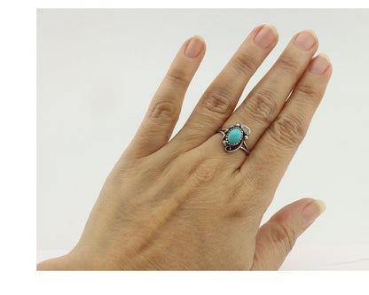 Navajo Ring .925 Silver Sleeping Beauty Turquoise Native American Artist C.80's