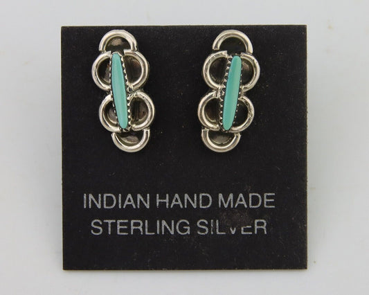 Zuni Earrings 925 Silver Natural Blue Turquoise Native Artist C.80's