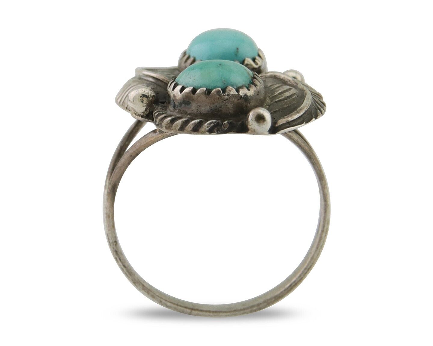 Navajo Ring 925 Silver Natural Blue Green Turquoise Signed MC C.80's