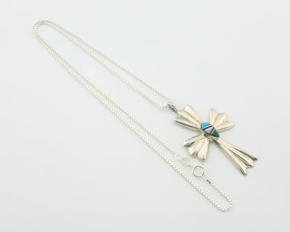 Navajo Cross Necklace Sterling Silver Authentic Natural Gemstones Signed M