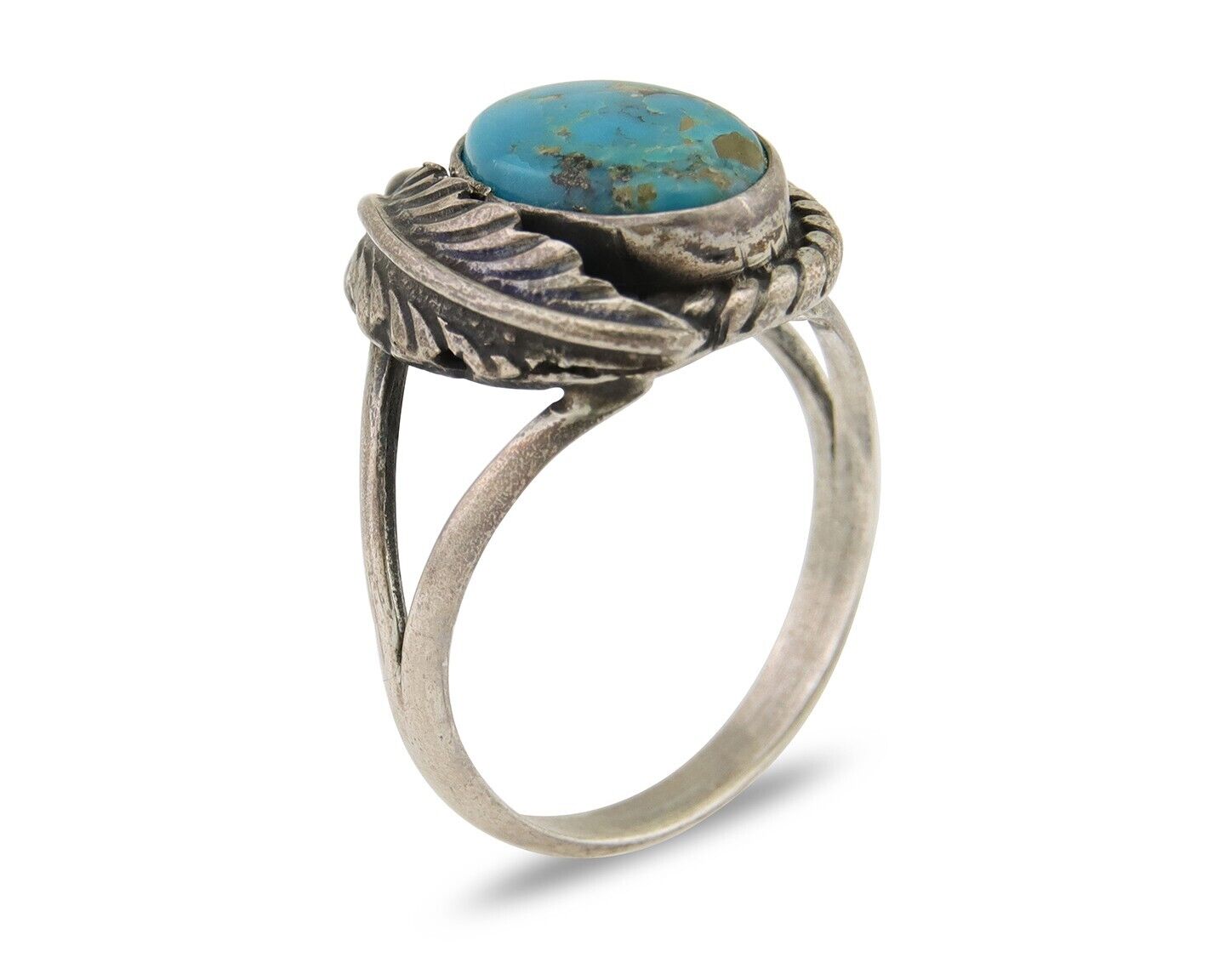 Men Navajo Ring 925 Silver Natural Slab Turquoise Signed Sunset C.80's