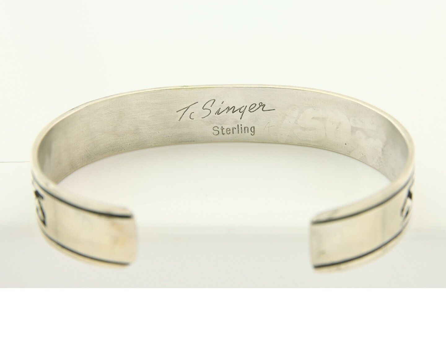 Mens's Navajo Bracelet 925 Silver Artist Signed Thomas Singer Cuff Made 1980's