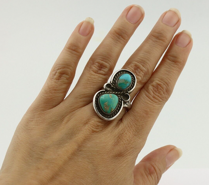 Navajo Ring 925 Silver Natural Blue Turquoise Native American Artist C.80's