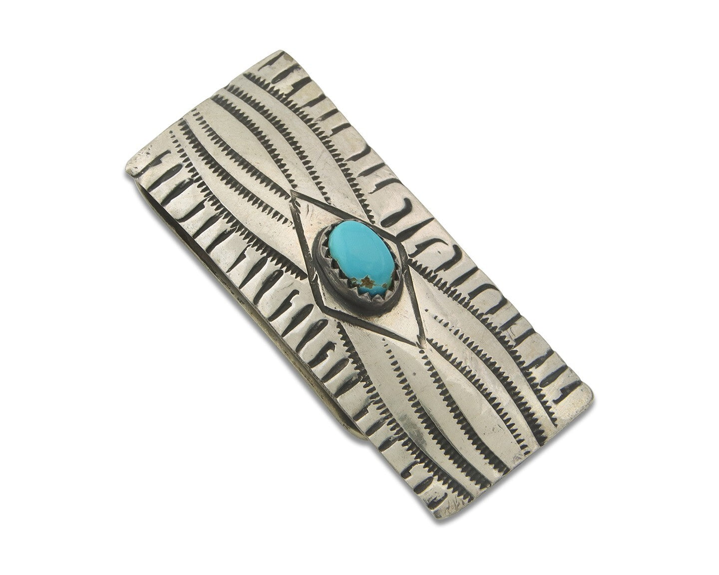 Navajo Money Clip 925 Silver & 999 Nickle Hand Stamp Native American Artist C80s