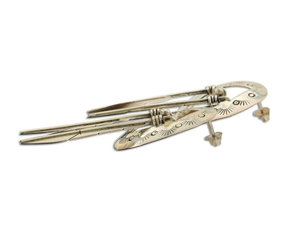 Navajo Feather Earrings 925 Silver Dangle Artist Signed DISHTA C.80's