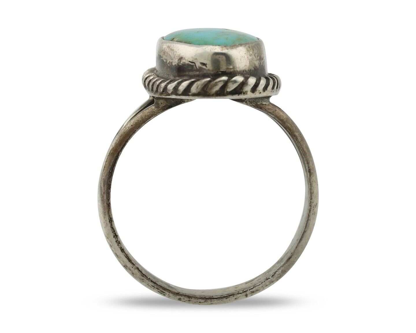 Navajo Ring 925 Silver Natural Kingman Turquoise Native American Signed C.80's