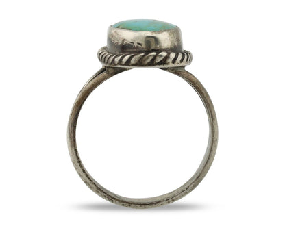 Navajo Ring 925 Silver Natural Kingman Turquoise Native American Signed C.80's