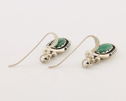 Navajo Dangle Earrings 925 Silver Natural Malachite Native American Artist C.80s