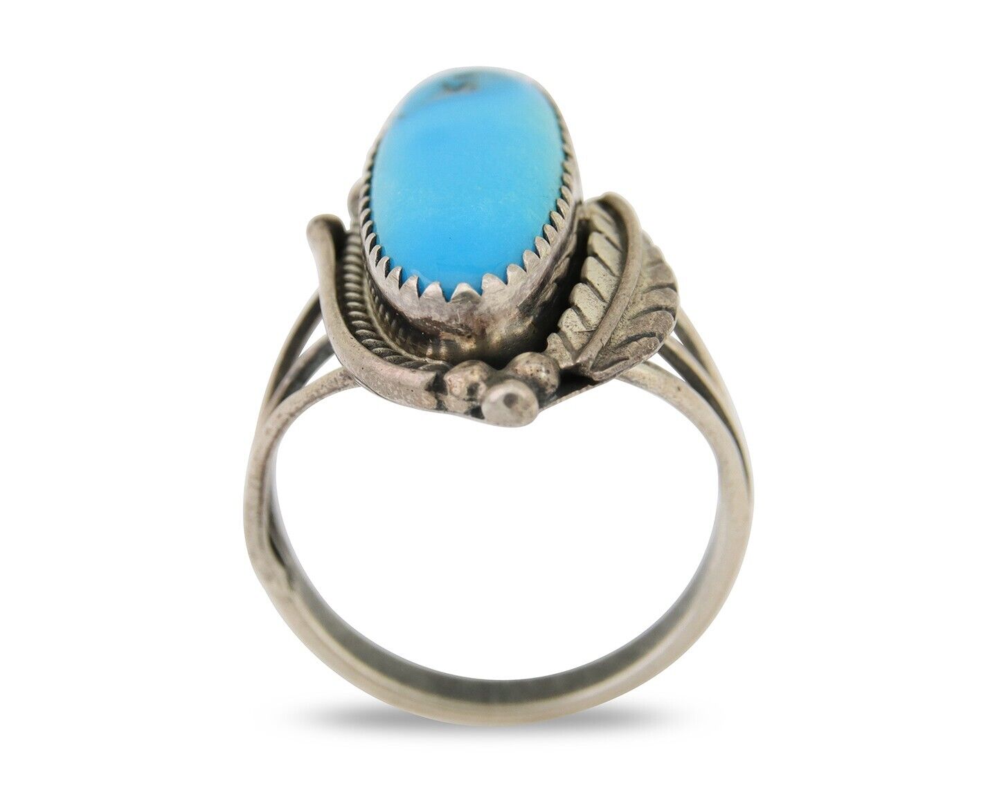 Navajo Ring 925 Silver Natural Slab Turquoise Artist Signed Circle JW C.80's