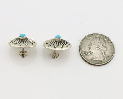 Navajo Hand Stamped Earrings 925 Silver Turquoise Native Artist C.80s