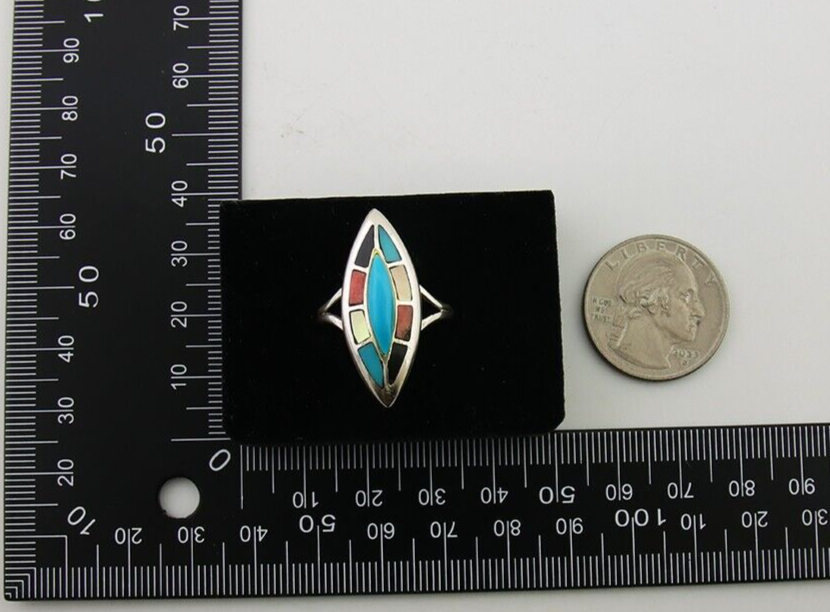Navajo Ring 925 Silver Turquoise Shell Onyx Spiney Oyster Native Artist C80's