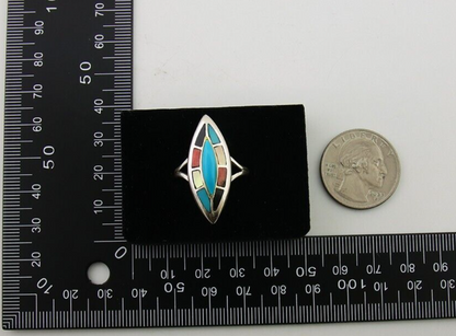 Navajo Ring 925 Silver Turquoise Shell Onyx Spiney Oyster Native Artist C80's