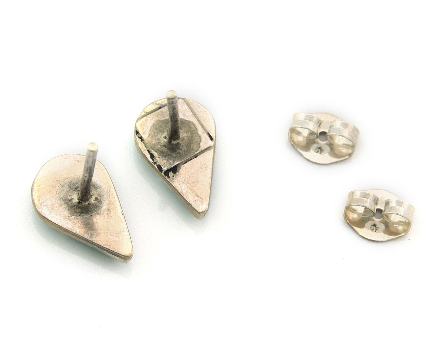 Navajo Earrings Sterling Silver Inlaid Natural Malachite Vintage Handmade