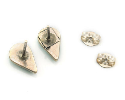 Navajo Earrings Sterling Silver Inlaid Natural Malachite Vintage Handmade