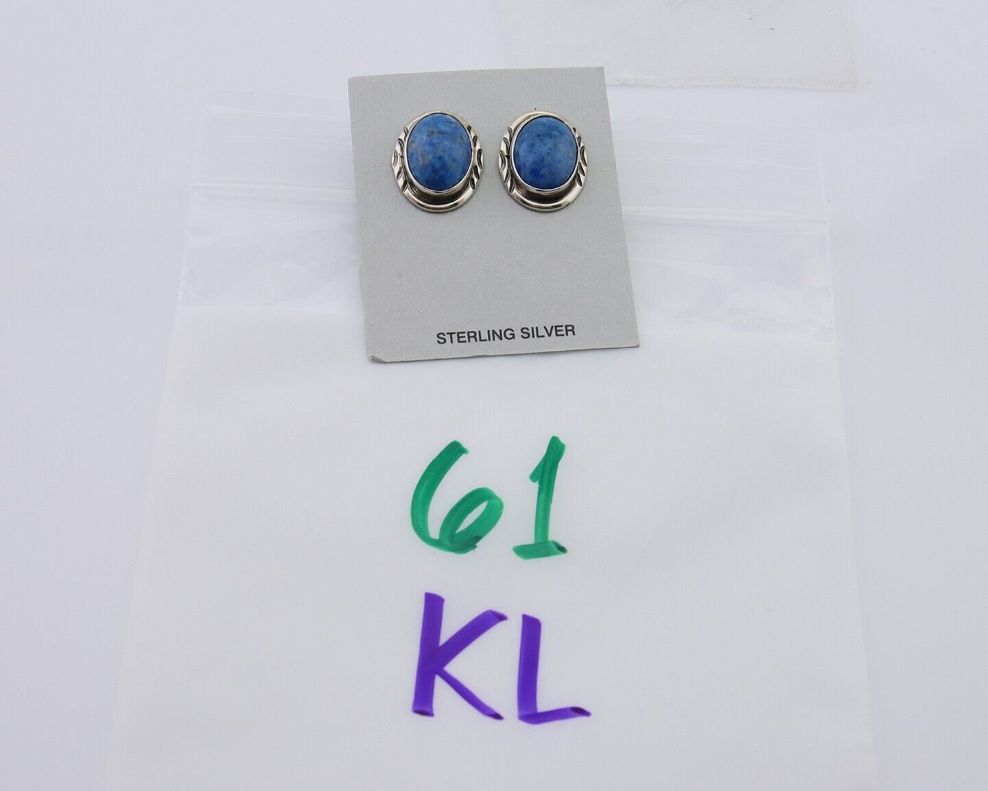 Navajo Paw Earrings 925 Silver Blue Denim Lapis Native American Artist C.80's