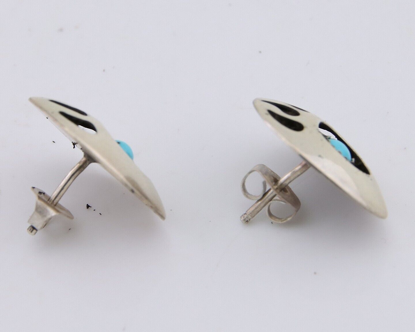 Navajo Paw Earrings 925 Silver Natural Turquoise Native American Artist C.80s