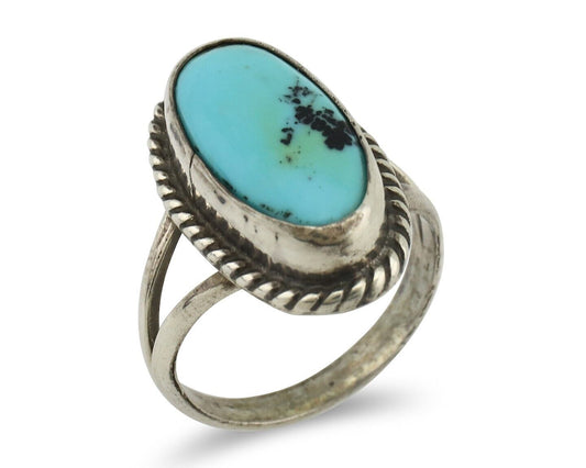 Navajo Ring 925 Silver Kingman Turquoise Native American Artist C.80's