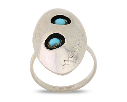 Navajo Ring 925 Silver Natural Blue Turquoise Native American Artist C.80's