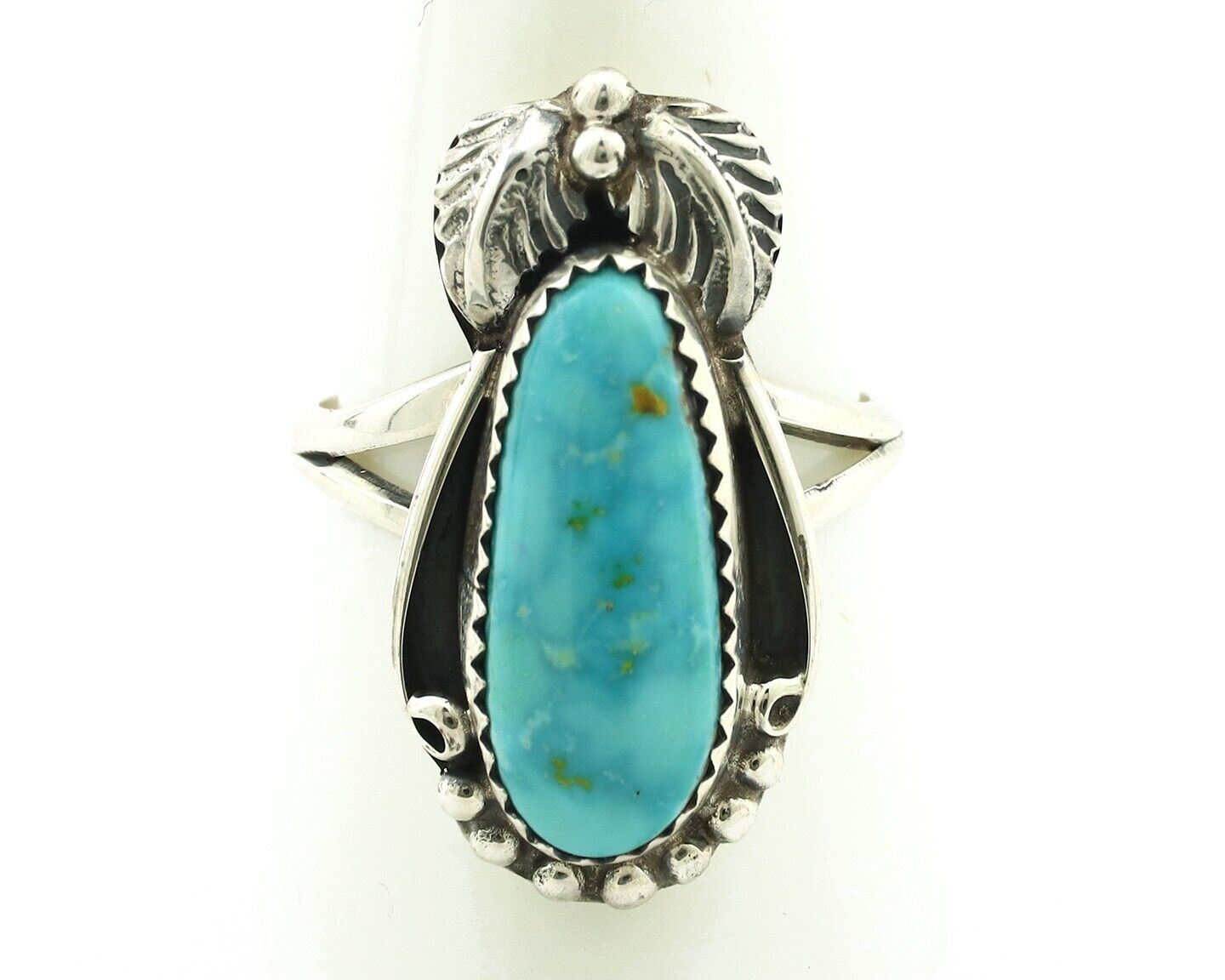 Navajo Ring .925 Silver Natural Mined Neveda Turquoise Artist Signed SN C.80's