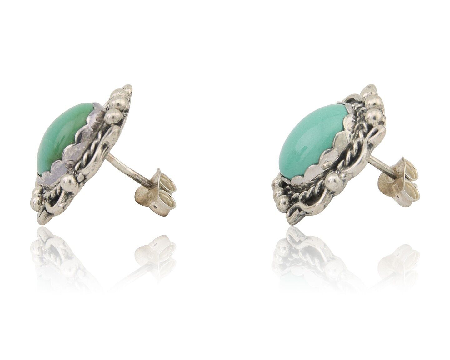 Navajo Earrings 925 Natural Turquoise Native Artist Signed VM C.80's
