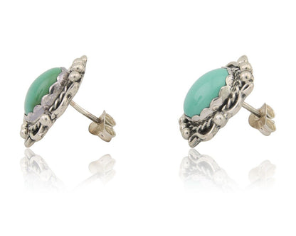 Navajo Earrings 925 Natural Turquoise Native Artist Signed VM C.80's