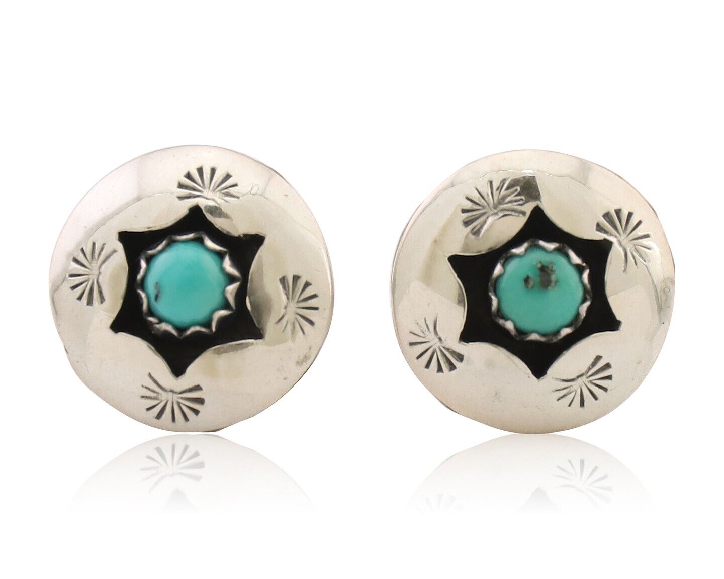 Navajo Handmade Earrings 925 Silver Natural Turquoise Native Artist C.80's