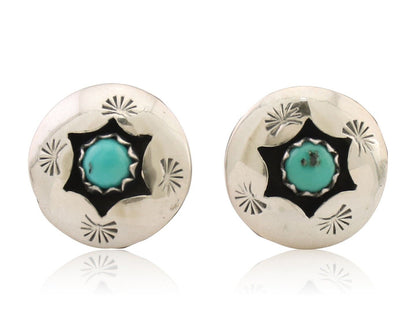 Navajo Handmade Earrings 925 Silver Natural Turquoise Native Artist C.80's